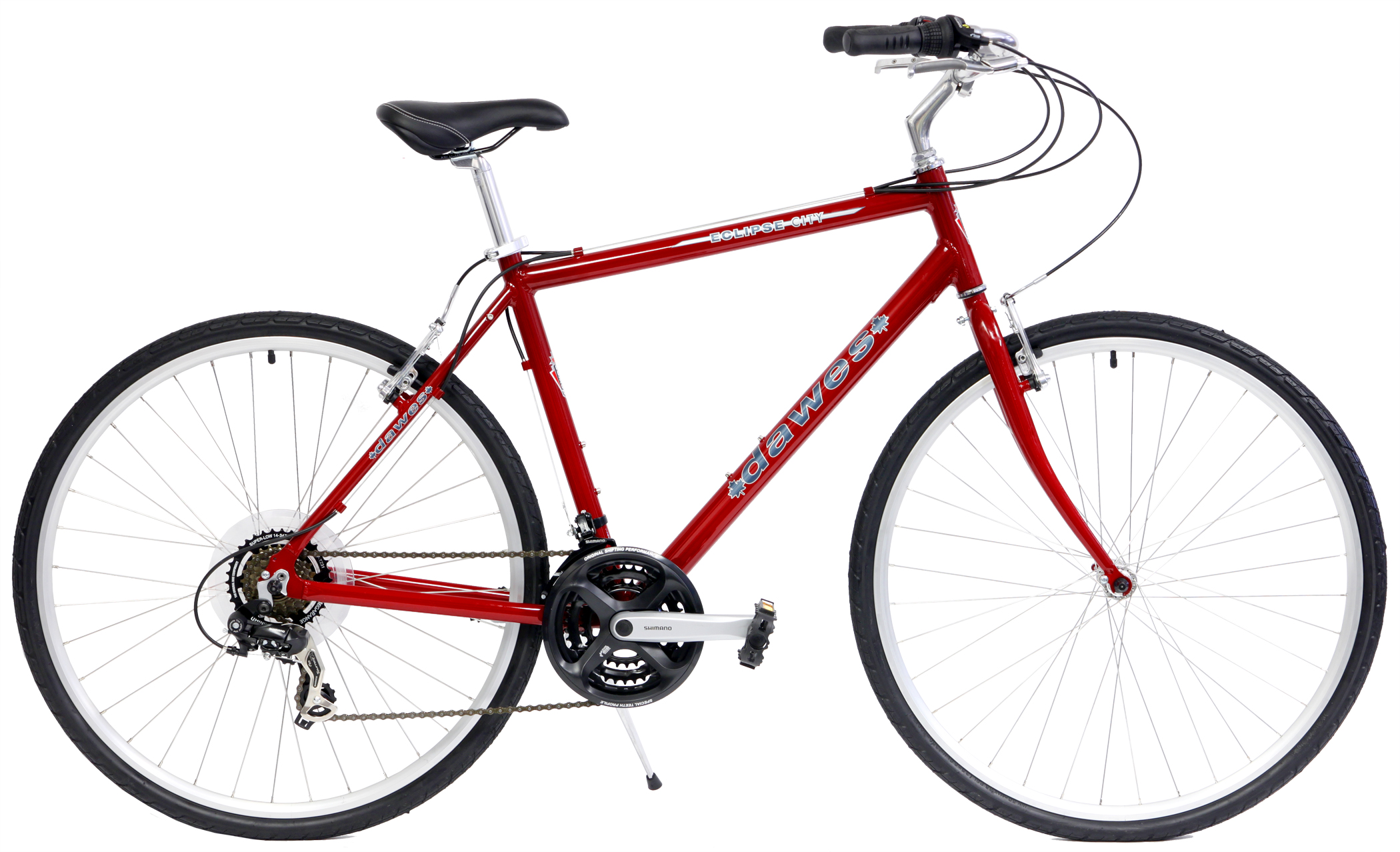 red hybrid bike