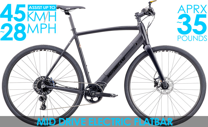   Up to 28MPH!   Motobecane eMulekick EXPRESS  Gravel/Road Electric Bikes   BAFANG Electric MidDrive Integrated Battery Hydraulic   Brakes, Carbon Forks