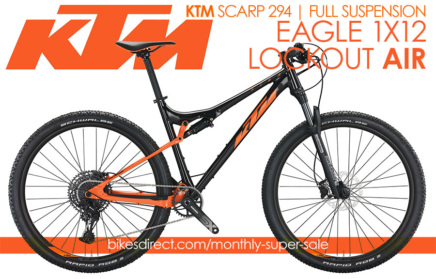 *ALL BIKES FREE SHIP 48 Advanced Hydroformed Aluminum 29er Full Suspension Bikes
KTM Scarp 294, ThruAxle Boost Wheels, FULL Wide Range
1X12 Speed, Lockout Forks with Powerful Disc Brakes