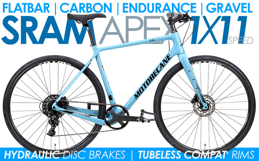 Carbon Adventure Gravel Flat Bar Road Bikes *ALL BIKES FREE SHIP 48 Fast 
Motobecane Cafe Century CF Flatbar Gravel, Tubeless Compat* Wheelset, SRAM APEX 1X11 Speed Components, Hydraulic Disc Brakes Riding