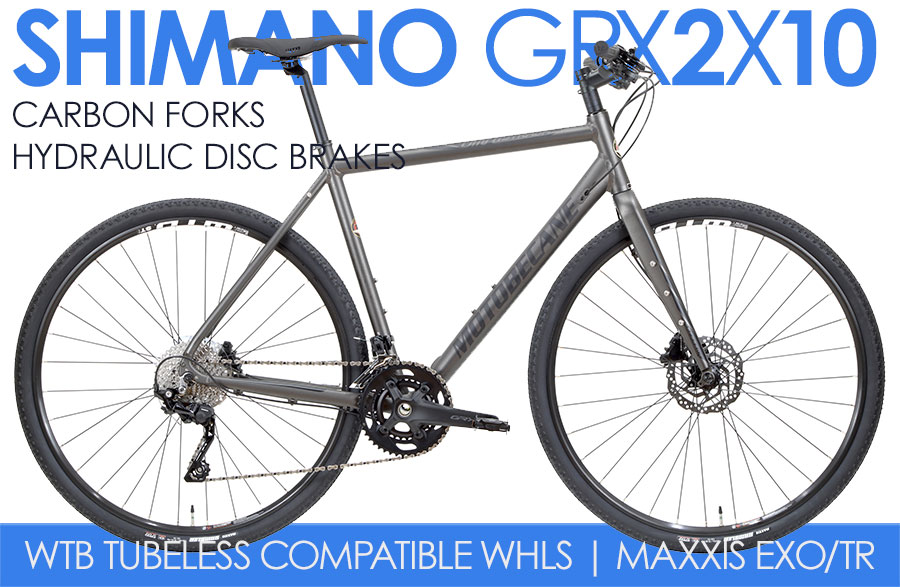 *ALL BIKES FREE SHIP 48 Fast   FlatBar, Carbon Fork Gravel, Adventure, Endurance Road Bikes
Motobecane Omnistrada TRAIL, WTB Tubeless Compat Wheelset
Shimano GRX Gravel Specific Drivetrain with Hydraulic Disc Brakes